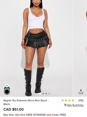 Fashion Nova Black Pleated Micro Mini Skort with Studded Belt